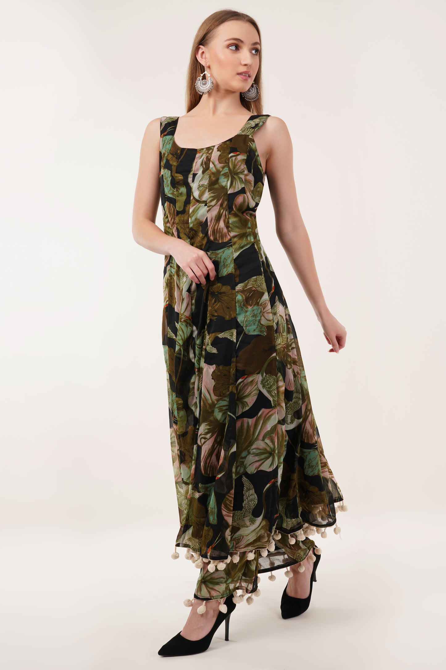 Black Floral Printed Kurta Set with Dupatta