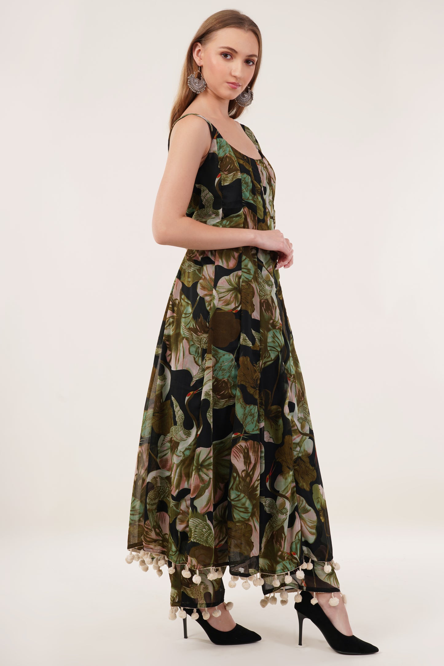 Black Floral Printed Kurta Set with Dupatta