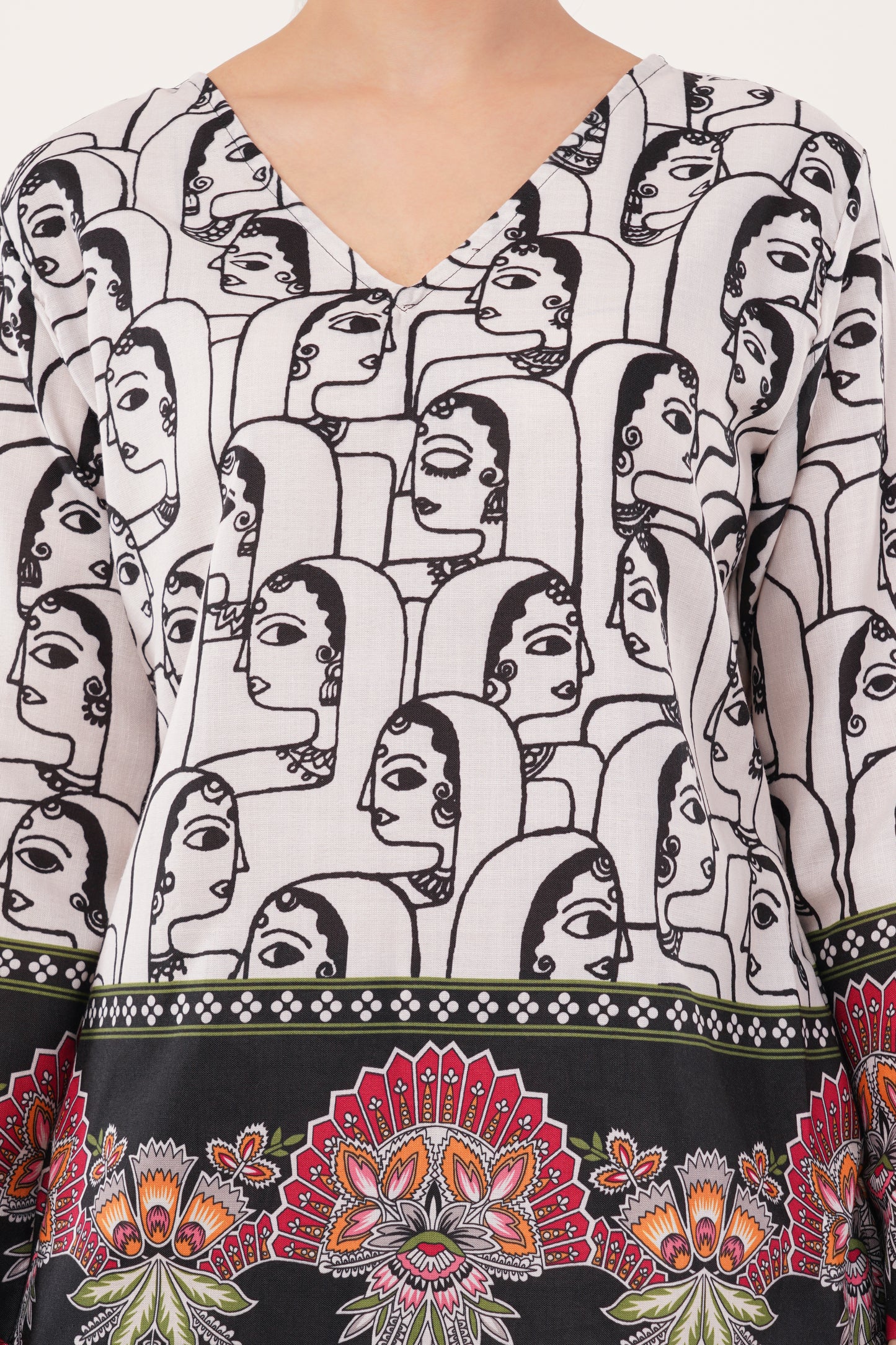 Printed Cotton Cord Set with Floral Border Detailing