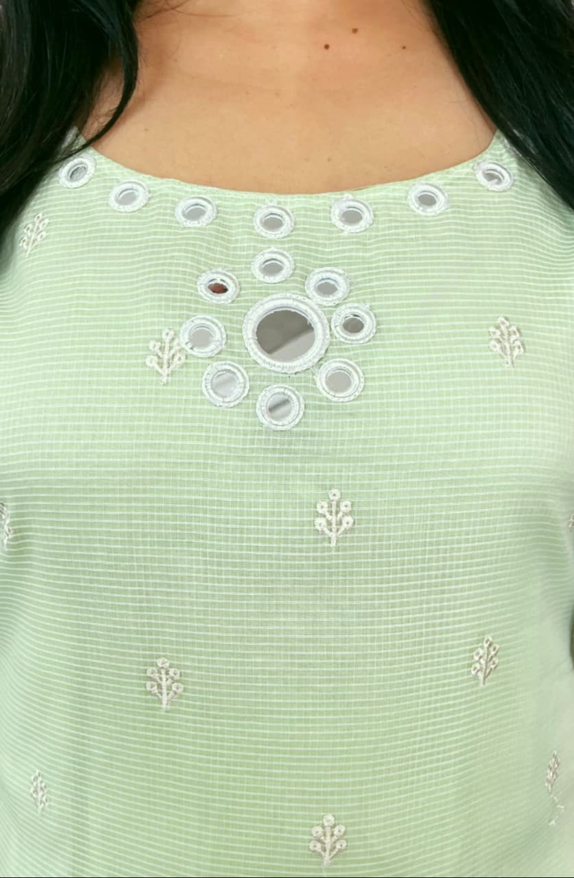 Pure Cotton Embroidered Suit – Pastel Green Elegance