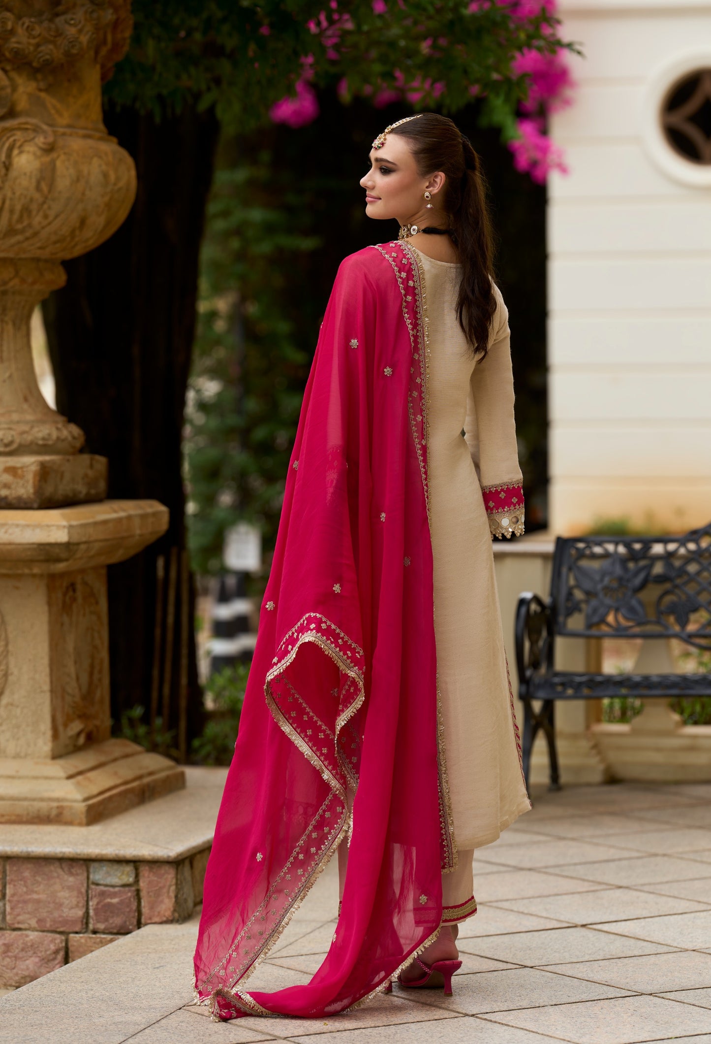 Dola Silk Kurti with mirror work & organza dupatta