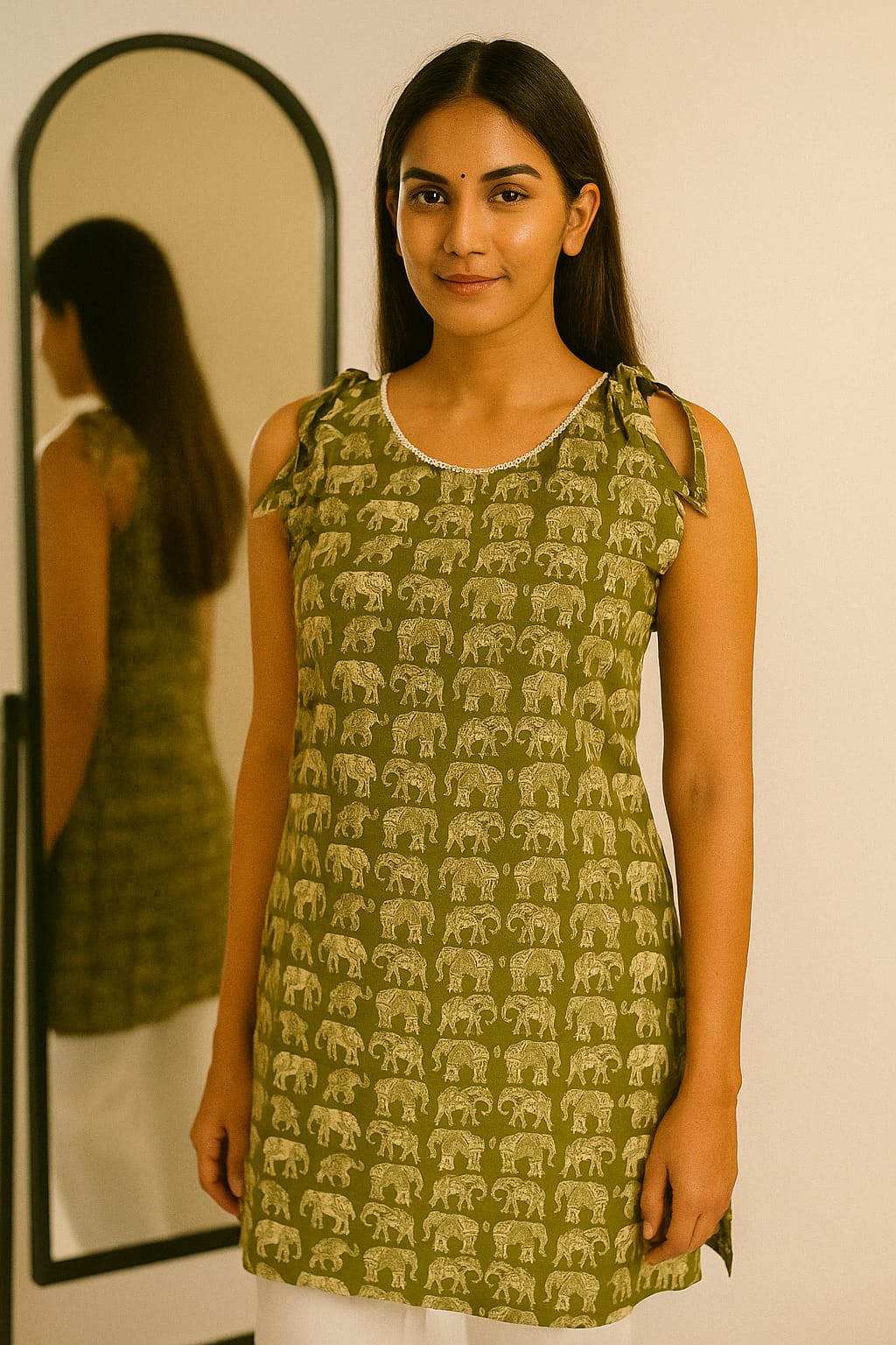Elephant Print Sleeveless short Kurti