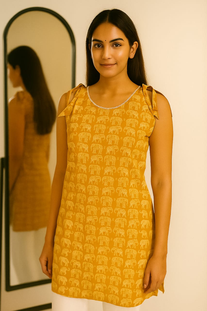Elephant Print Sleeveless short Kurti