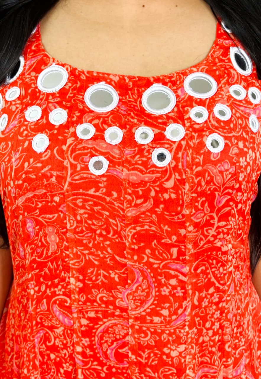 Floral Print Anarkali Suit with Orange Dupatta