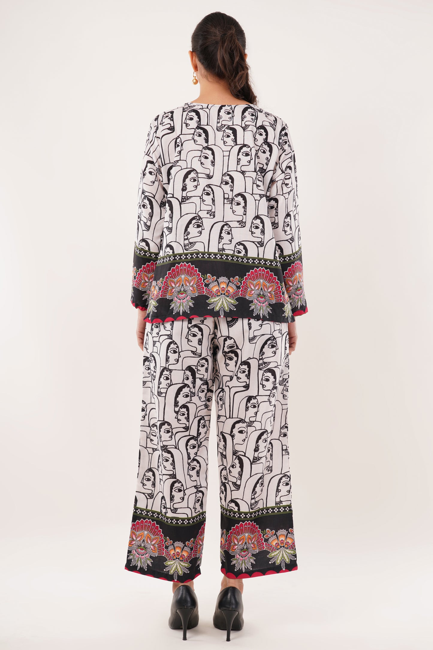 Printed Cotton Cord Set with Floral Border Detailing