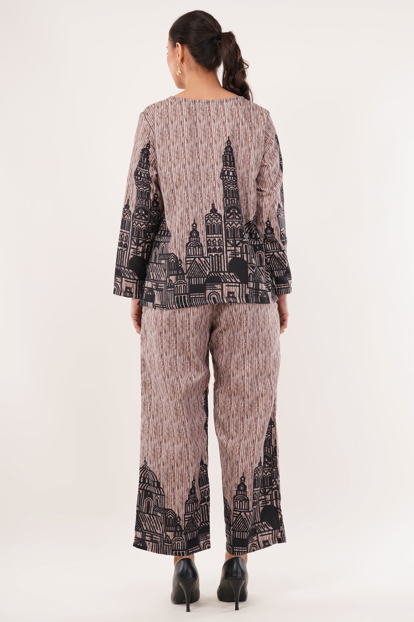 Architectural Print Cord Set with V-Neck Top