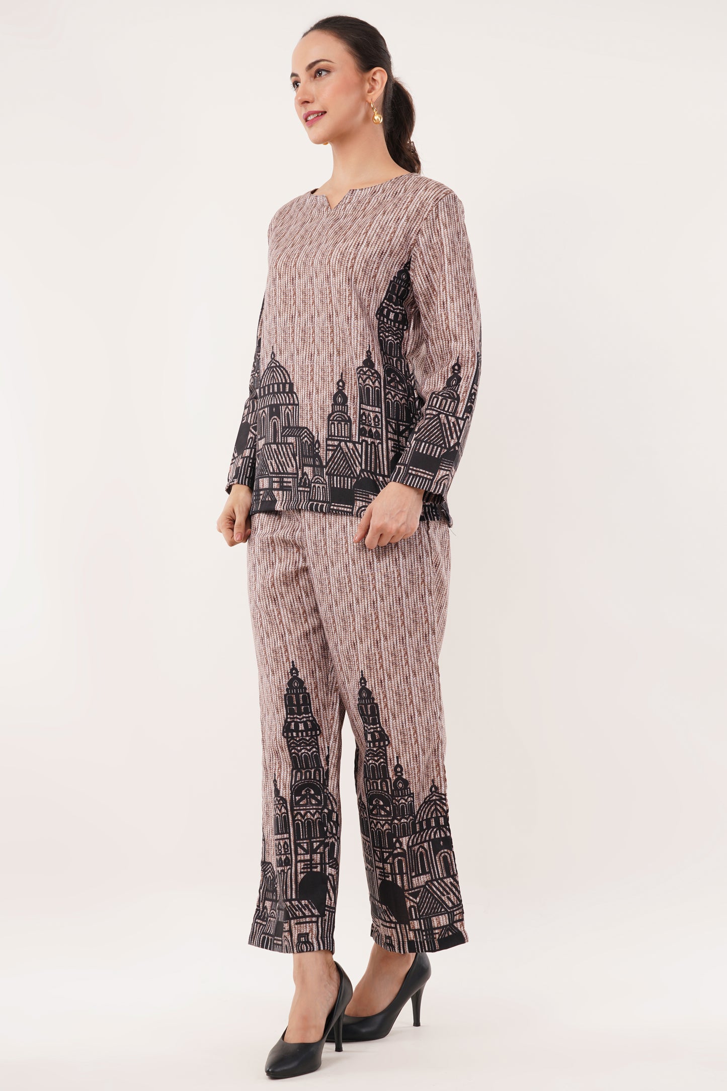 Architectural Print Cord Set with V-Neck Top