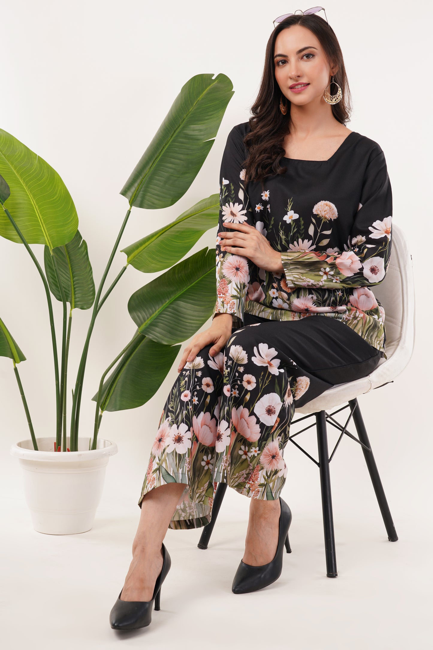 black floral printed  cord set