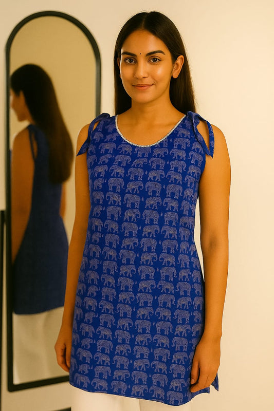 Elephant Print Sleeveless short Kurti