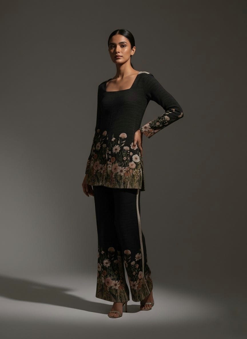 black floral printed  cord set